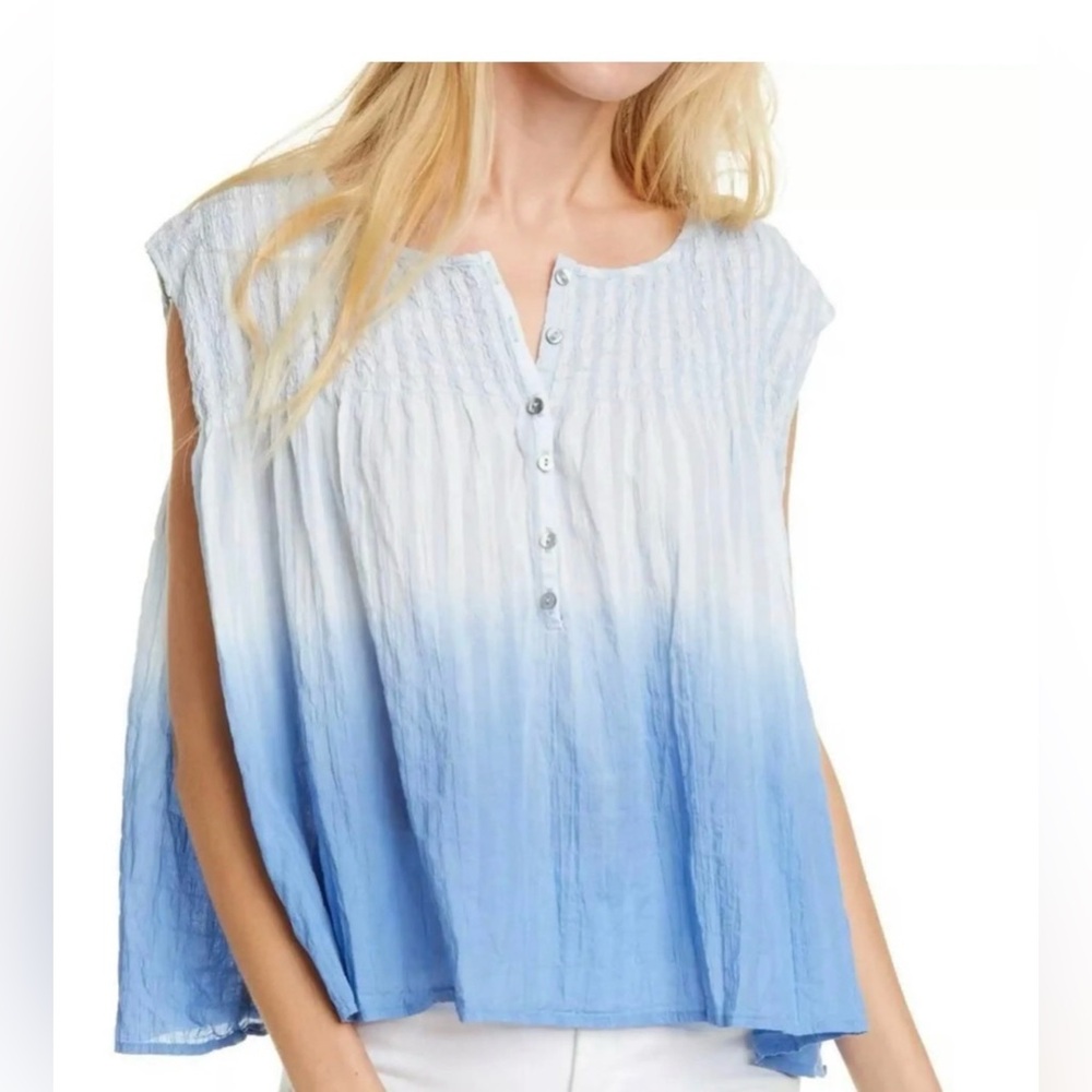NWT Free People Blue Ombre Cap Sleeve Peasant Top